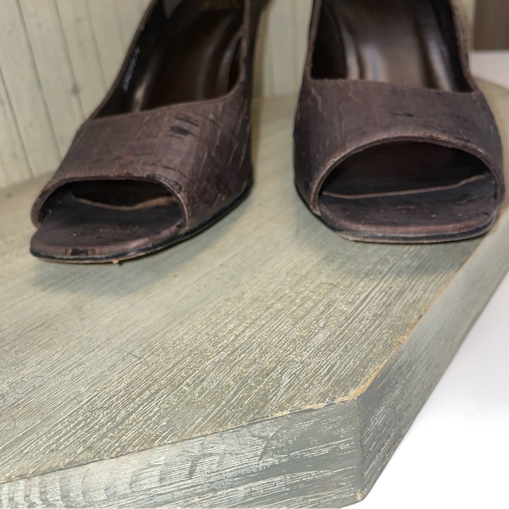 Stuart Weitzman Brown Patterned Open Toe Heels 10… - image 8